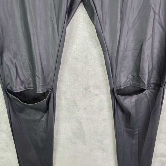 Womens Wet Seal Black Faux Leather Leggings Open Slit Knee Polyester Stretch L - Picture 3 of 11